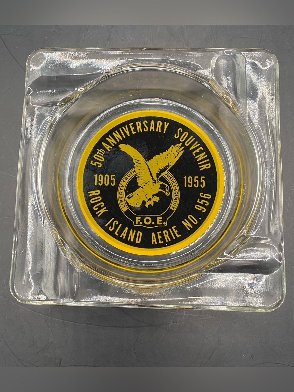 Vintage Fraternal Order of Eagles 50th Anniversary Souvenir Glass Ashtray